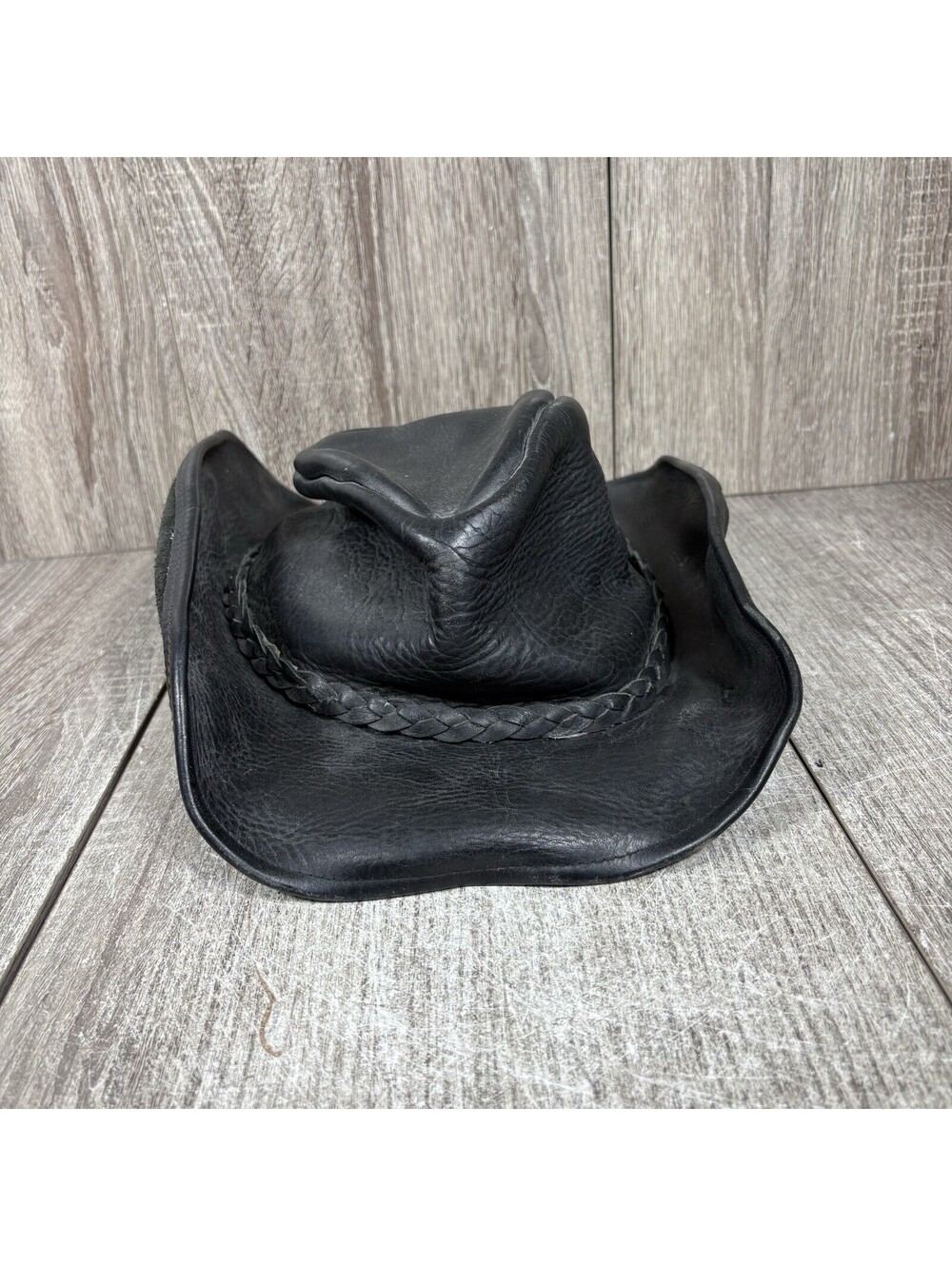 Henschel Hat Co Black Leather Western Cowboy Hat Size XL Braided Band USA